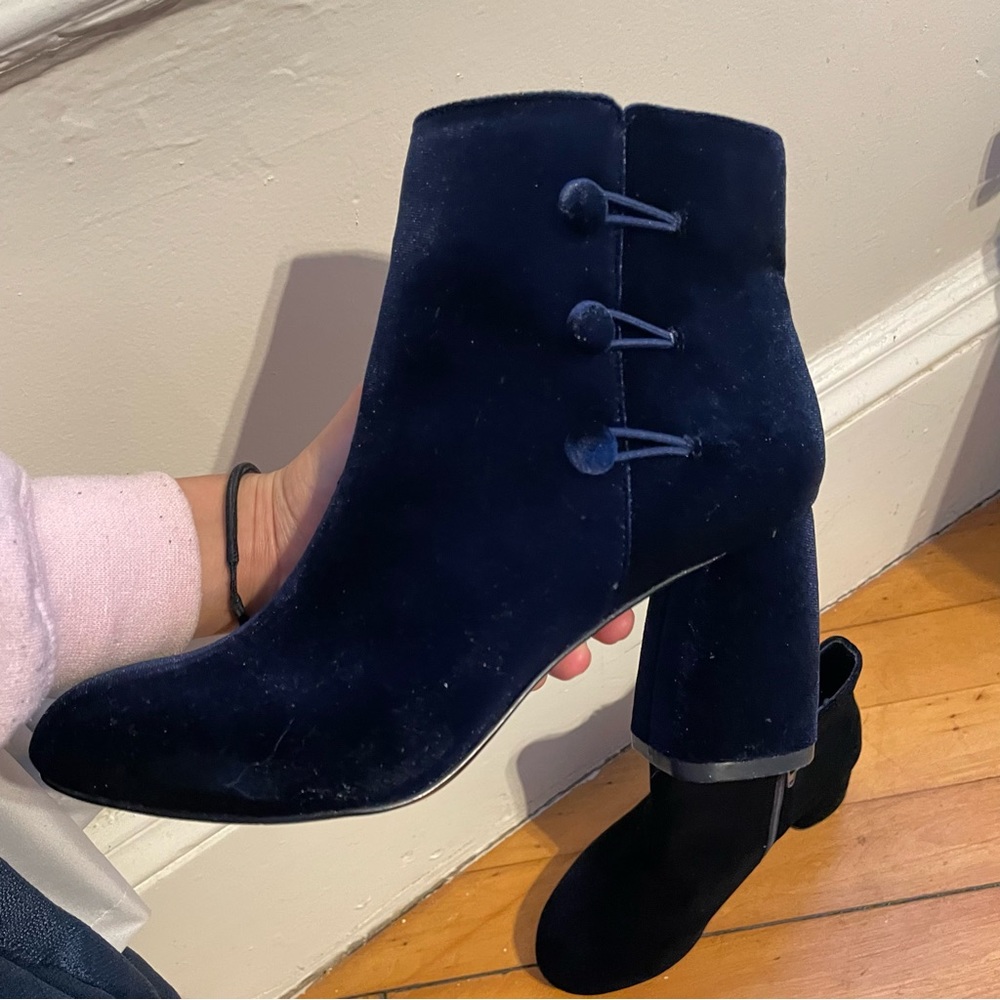 Navy Velvet Boots